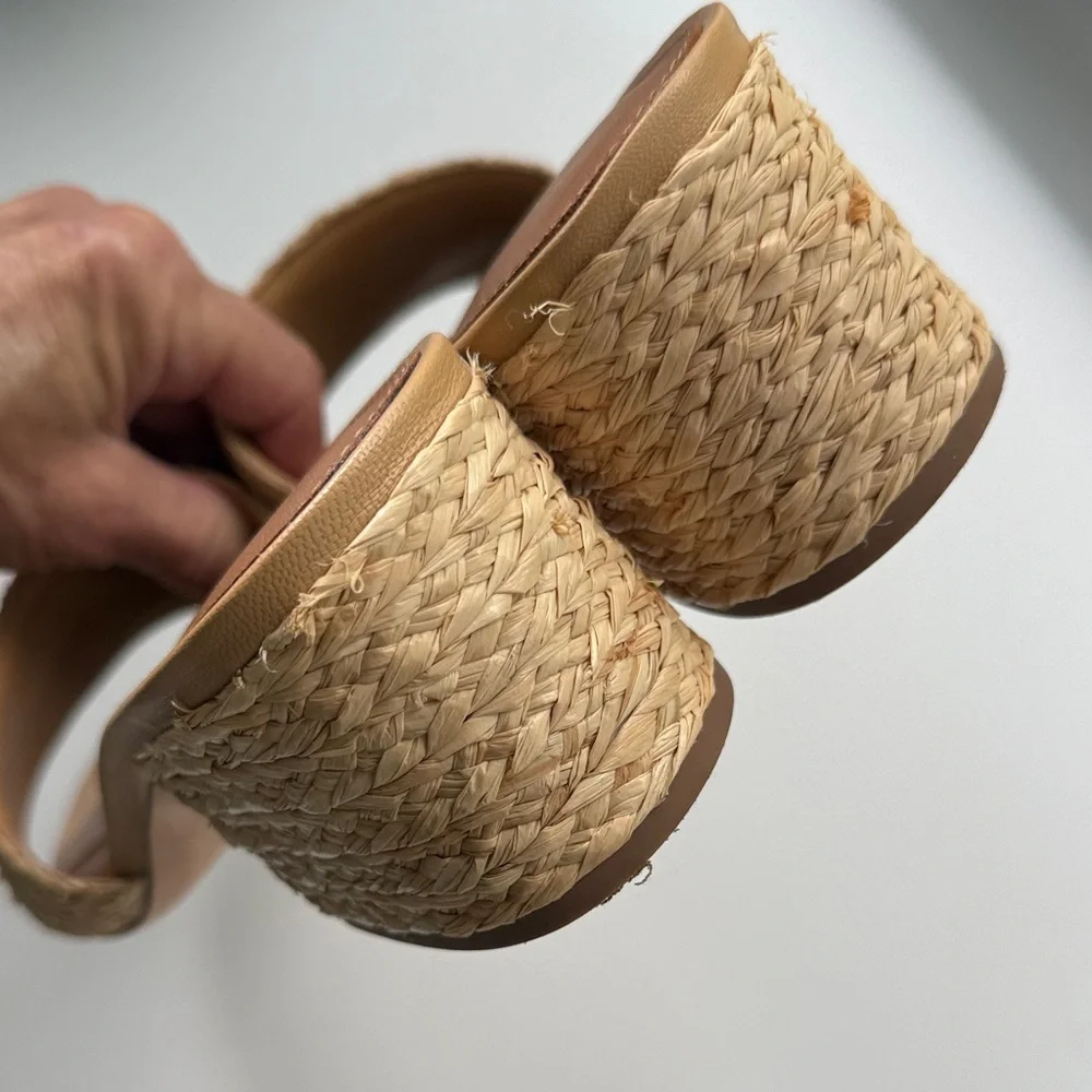 Tory Burch Everly Natural Raffia Slide Mules with Gold Logo